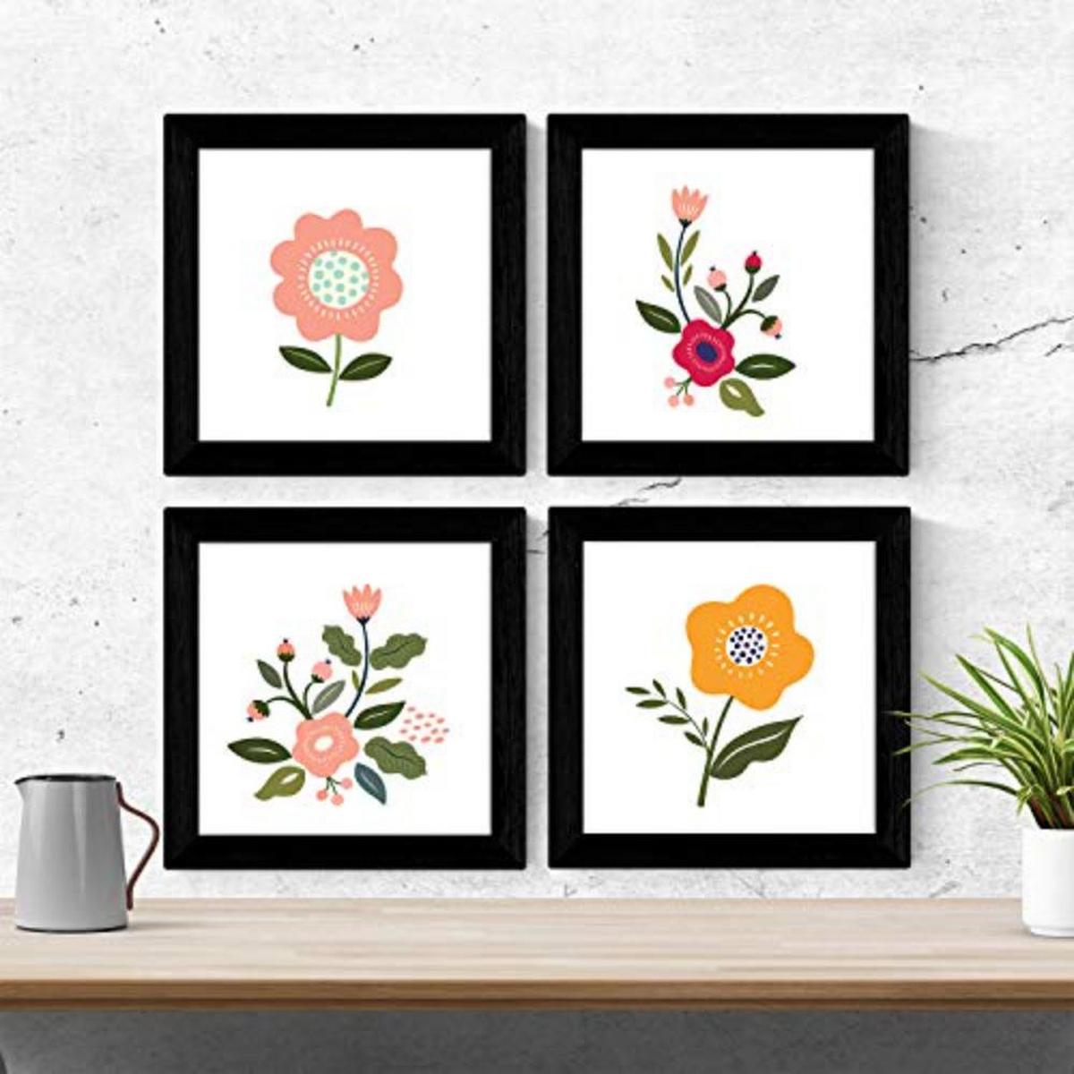 POSTER Set mit 4 florierenden Blumen Rosen und Orangen 25x25 cm Rahmenlos - Klar, Papier (25/3cm) - Nacnic