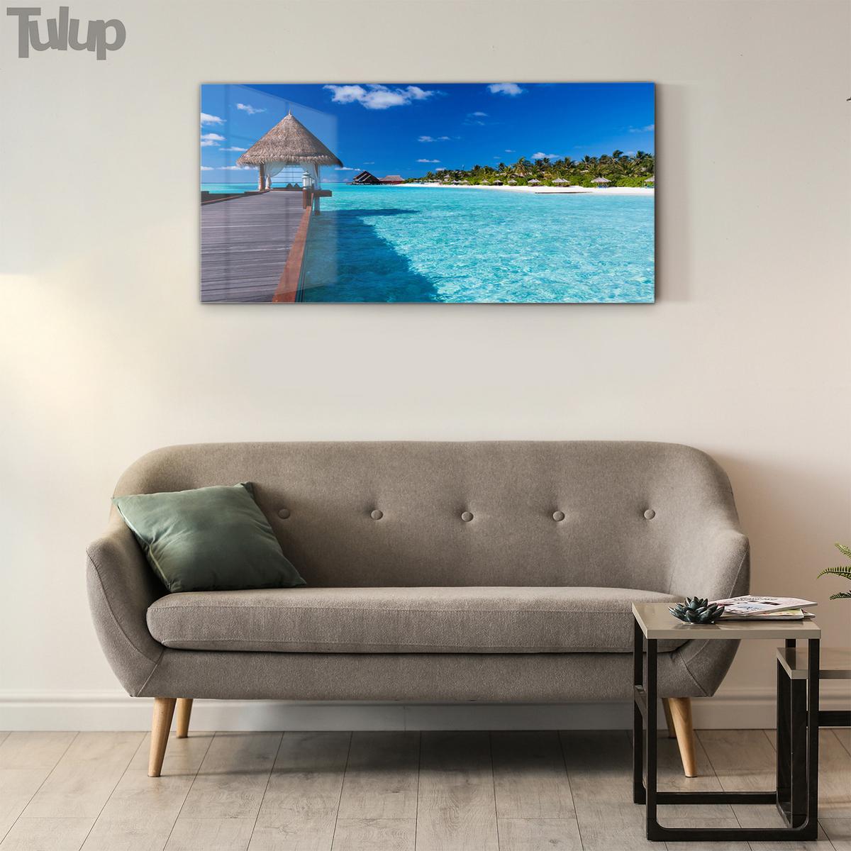 GLASBILD 120x60 cm Tropische Insel - Türkis/Rotbraun, Glas (120/60cm) - TULUP