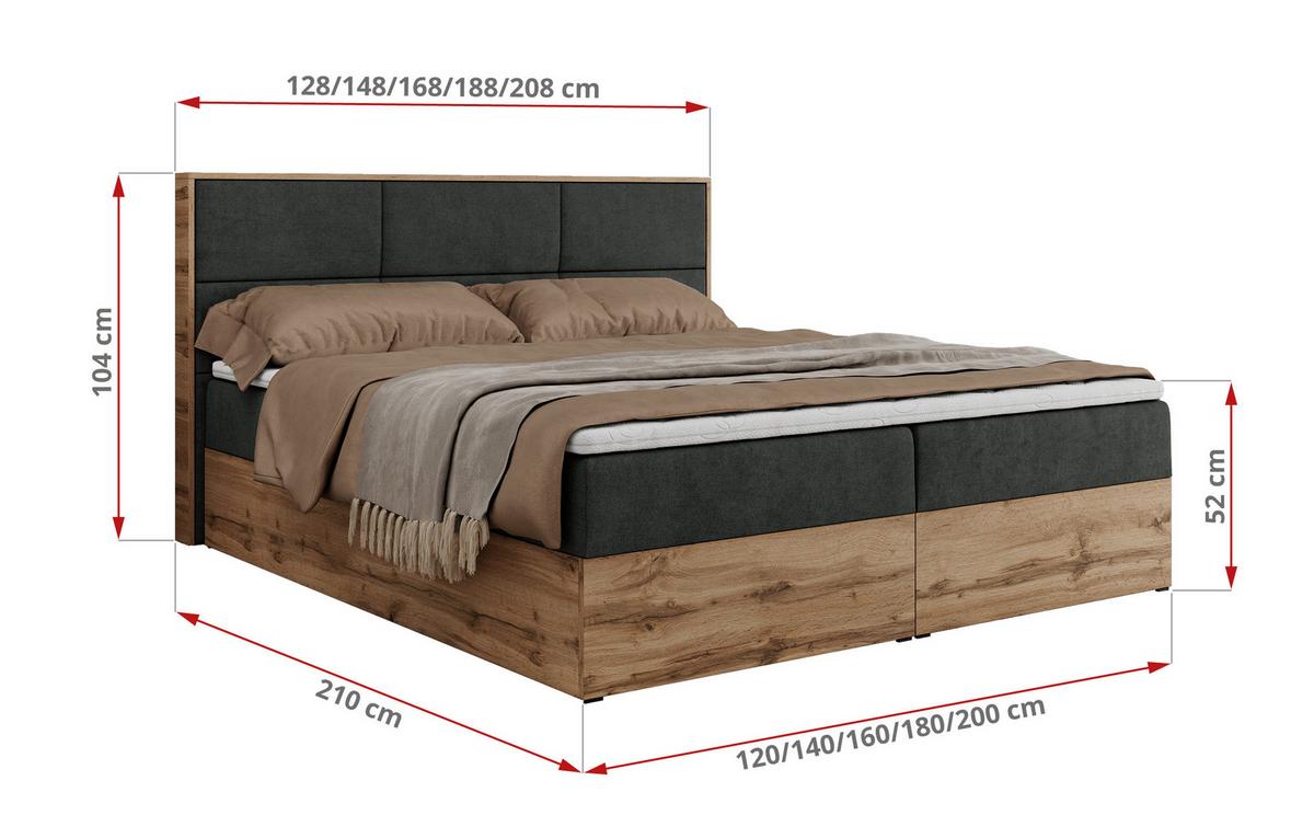 BOXBETT ALBERO 2 - 120/200 Dunkelgrau Struktur - H4 - Dunkelgrau, Holz/Textil (120/200cm) - MKS