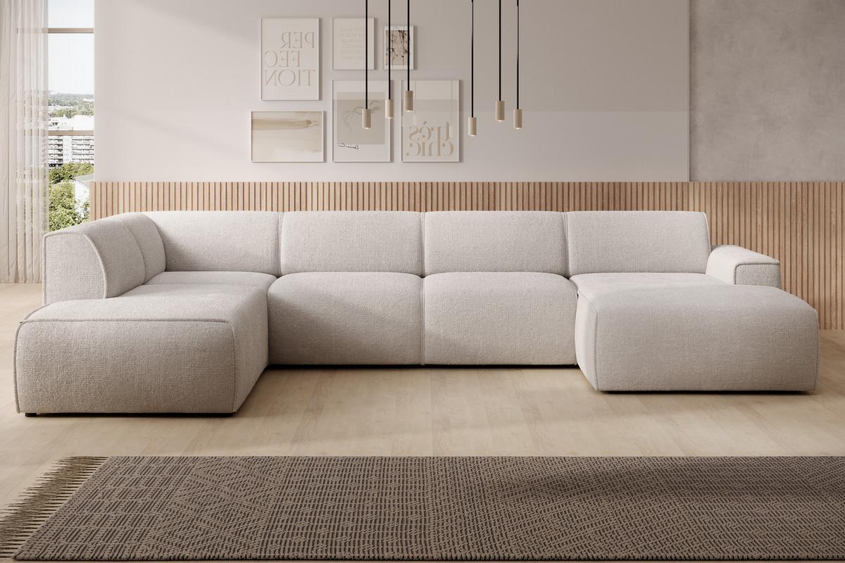 WOHNLANDSCHAFT Didim Creme 378/220/78 cm – großes Sofa stilvoll & bequem L - Creme/Schwarz, Kunststoff/Textil (220/78/378cm) - AX Living