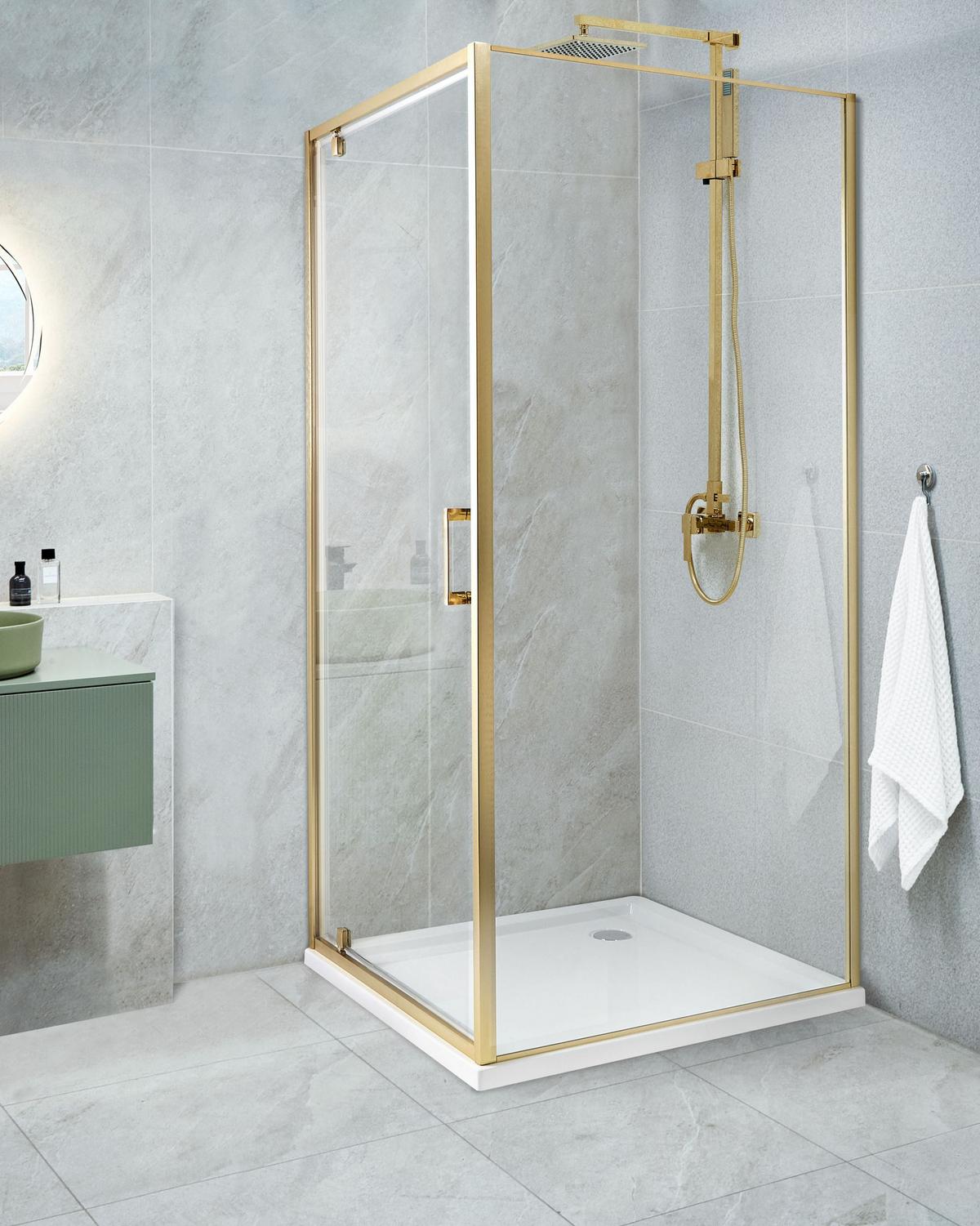 DUSCHKABINE 80/80/185 cm Gold Darli - Transparent/Goldfarben, Glas (80/80/185cm) - Beliani