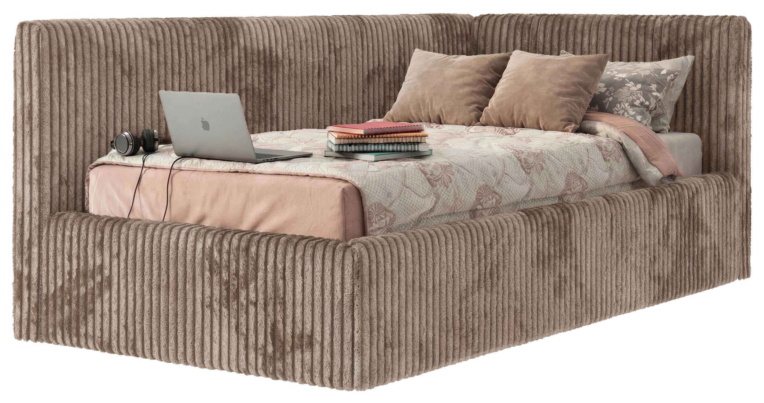 POLSTERBETT TILVO 90/200 - Braun Cord - Multitaschenfederkernmatratze - Rechts - Braun, Textil (200/90cm) - MKS