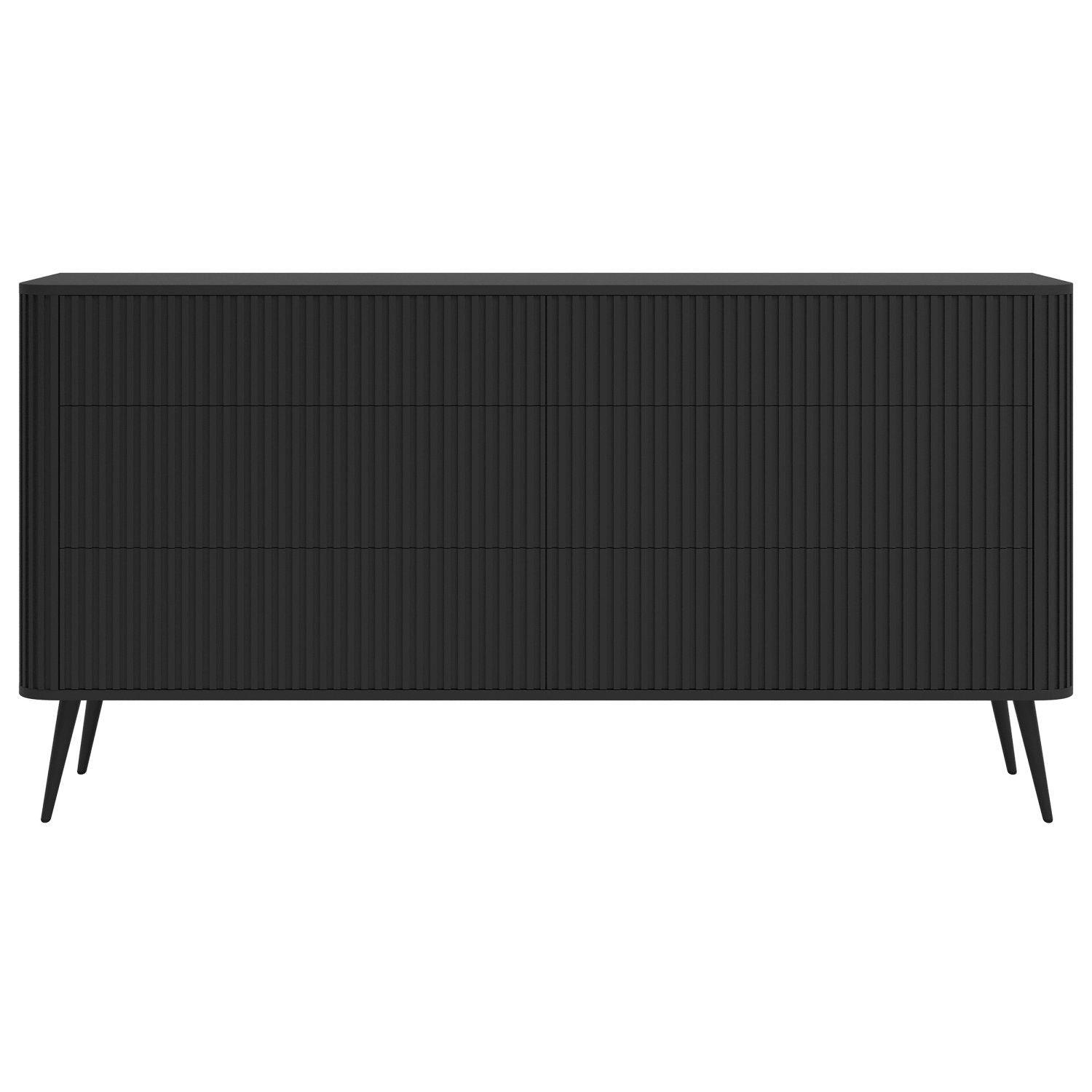 KOMMODE Ovarlo Schwarz mit Metallbeinen 168 cm - Schwarz, Holzwerkstoff/Metall (168/83.8/38cm) - Selsey