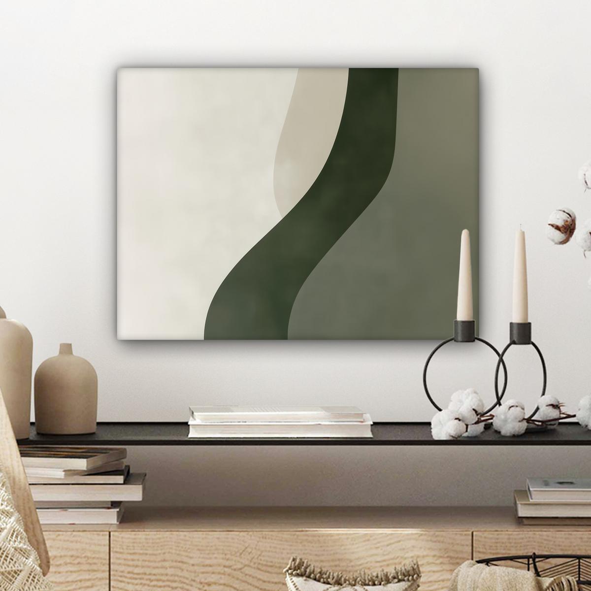 LEINWANDBILD Japandi - Grün - Abstrakt - Modern Wandbild 40x30 cm - Salbeigrün, Textil (40/30cm) - MuchoWow