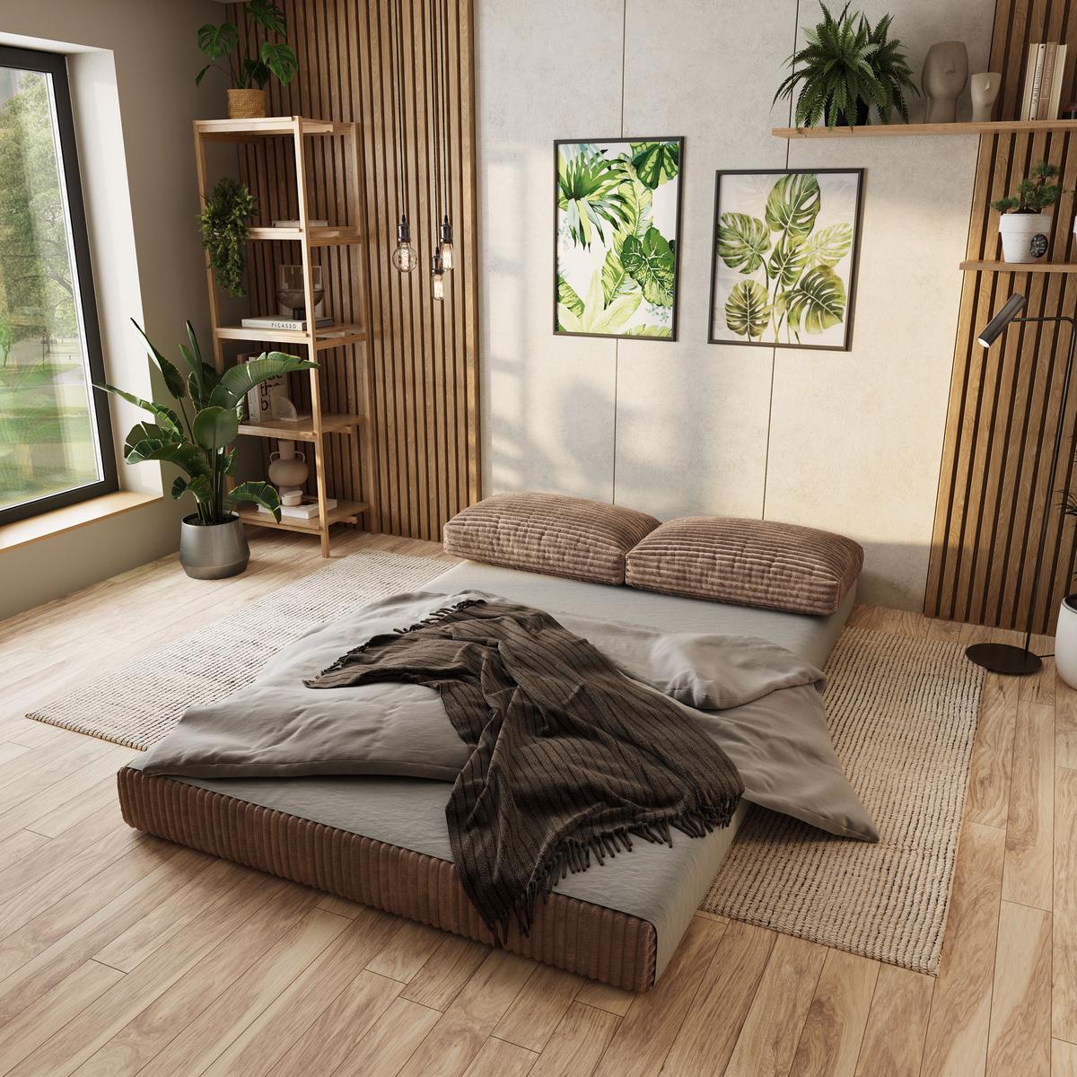 ECKSOFA ANKO modulares Boneless Sofa mit Schlaffunktion Beige Cordstoff - Beige, Textil (270/160cm) - MASSENO
