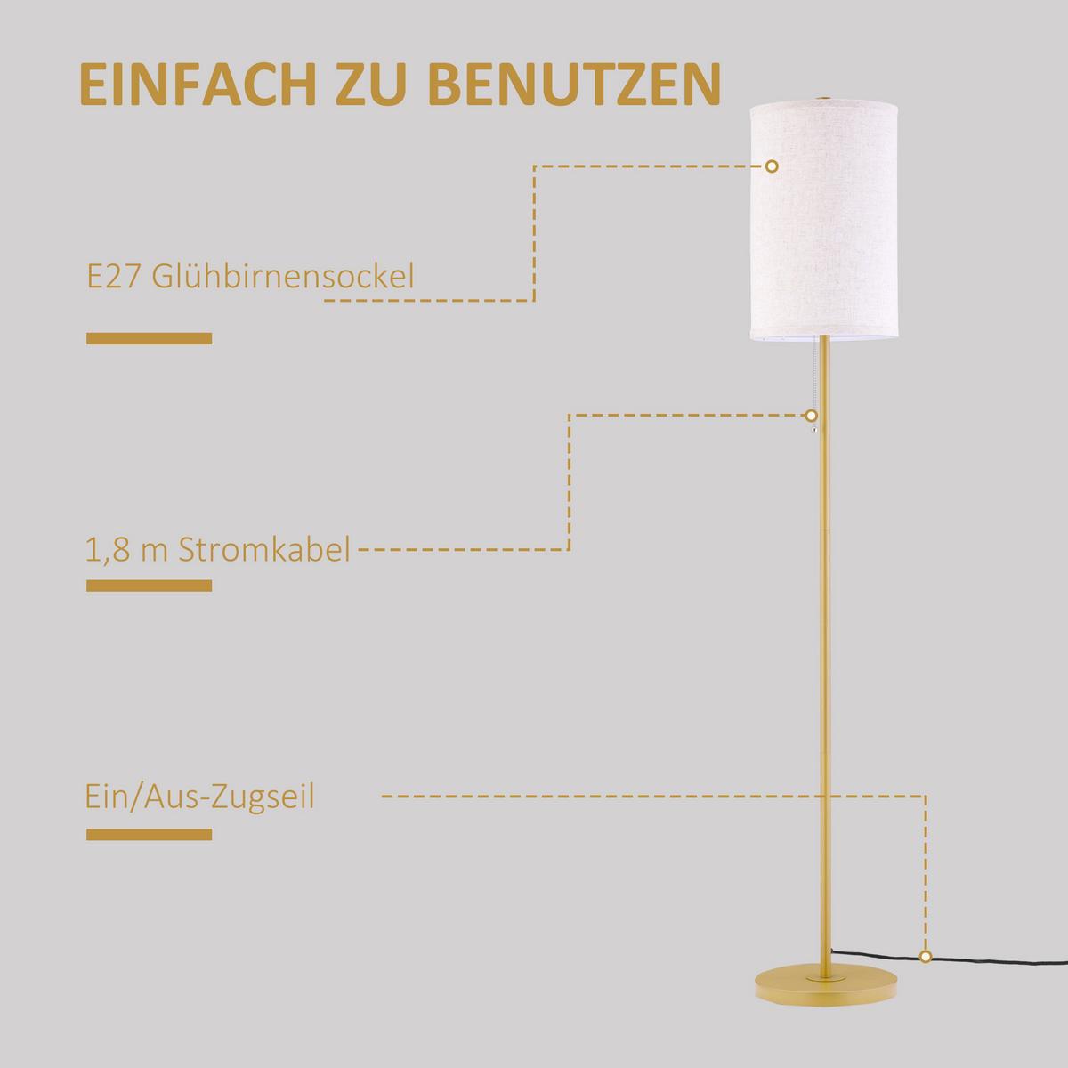 STEHLAMPE Leinen Stahl Cremeweiß - Weiß, Textil (25.5/25.5/157cm) - HOMCOM