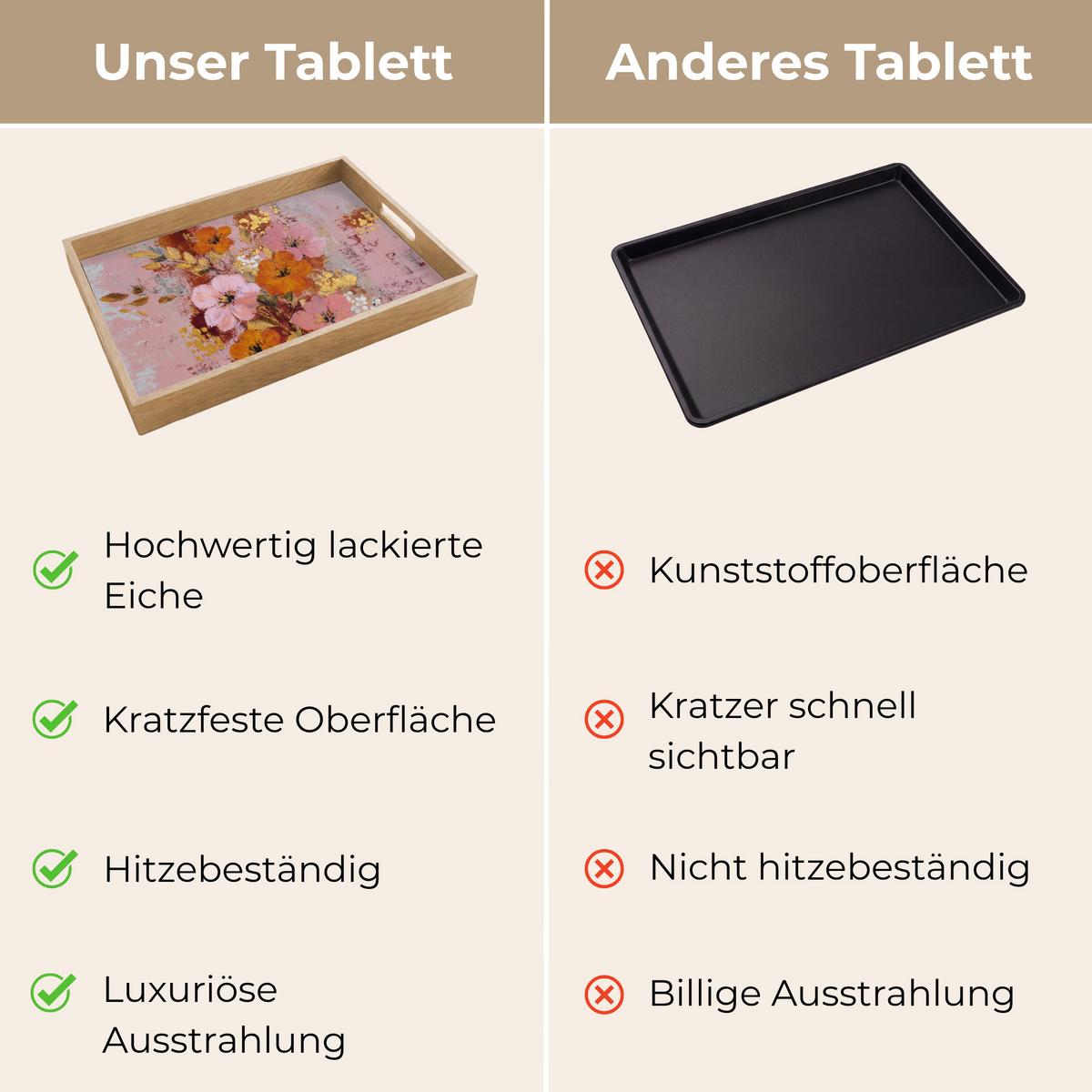 TABLETT Malerei - Blumen - Rustikal - Rosa 50x35 cm - Rosa, Holz (50/5/5cm) - OnlyWow