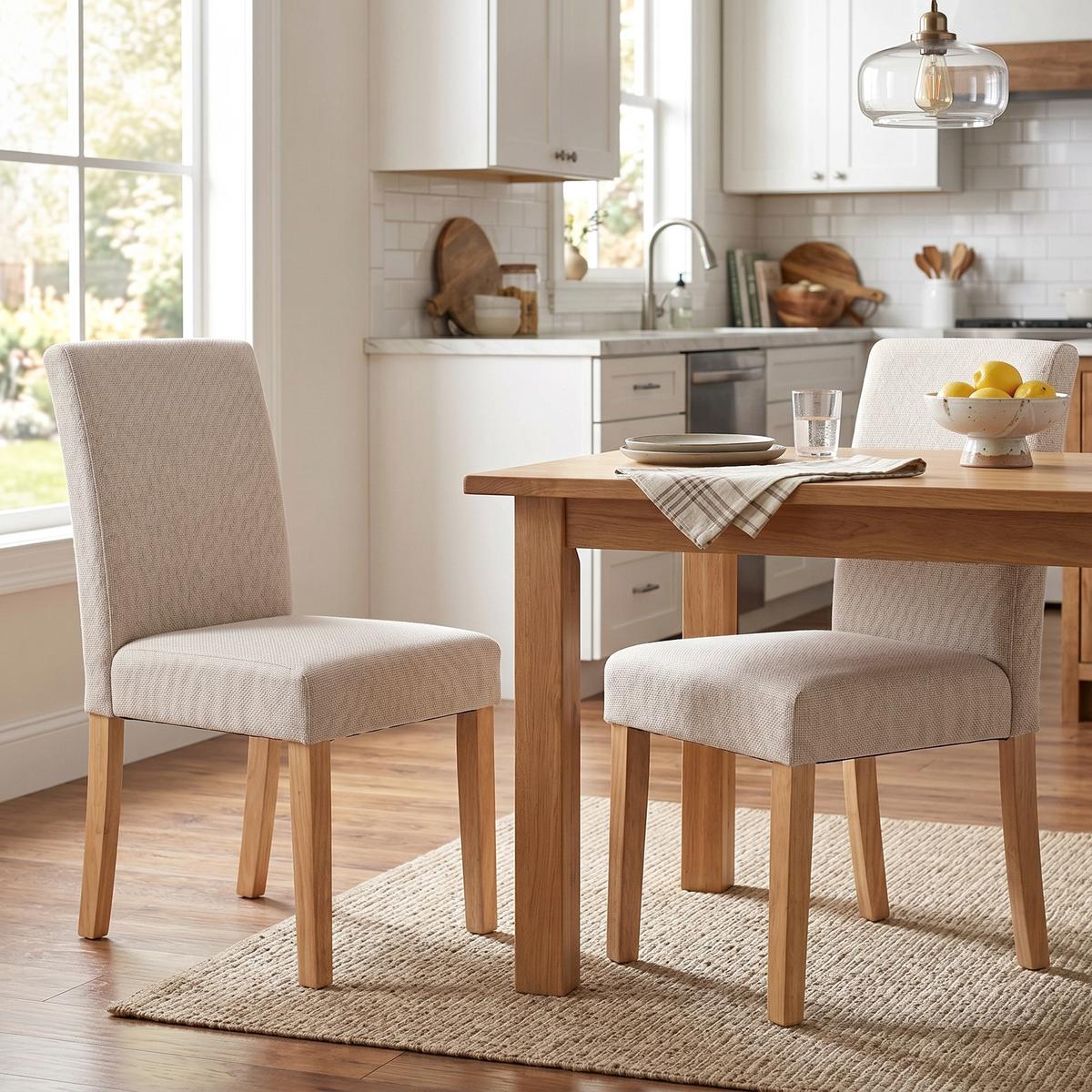 ESSZIMMERSTUHL 2er Set Polyester Gummibaumholz Beige - Beige/Creme, Holz/Textil (46/88/56cm) - HOMCOM