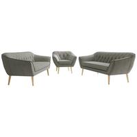 SITZGARNITUR PIRS 3+3+1 - Grau Strukture - Holzbeine - Platinfarben/Buchefarben, Holzwerkstoff/Textil (180/75/74cm) - MKS