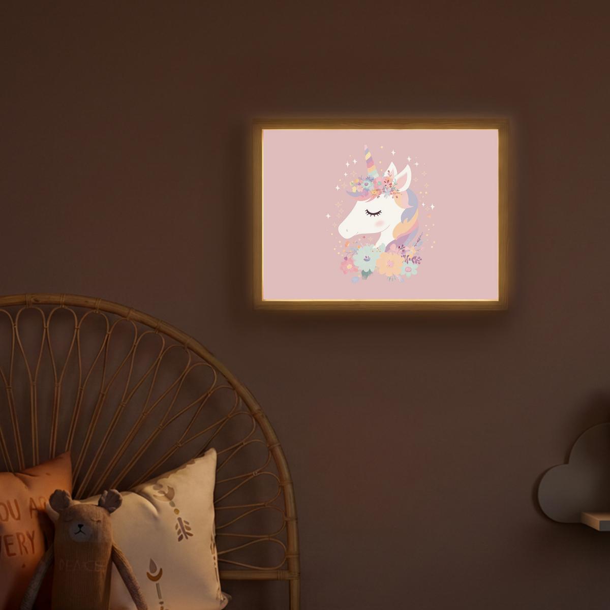 NACHTTISCHLAMPE MIT AKKU Einhorn - Rosa - Blumen 40x30 cm - Rosa, Holzwerkstoff (8/40/30cm) - OnlyWow