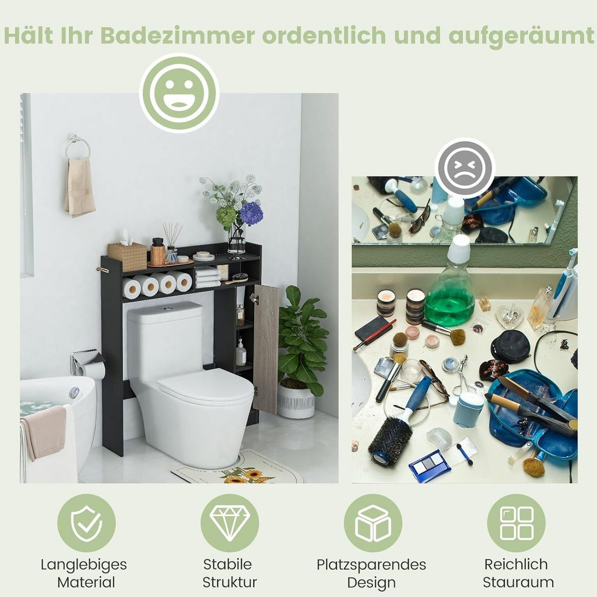 TOILETTENSCHRANK Schwarz - Schwarz, Holz (18/88/100cm) - COSTWAY