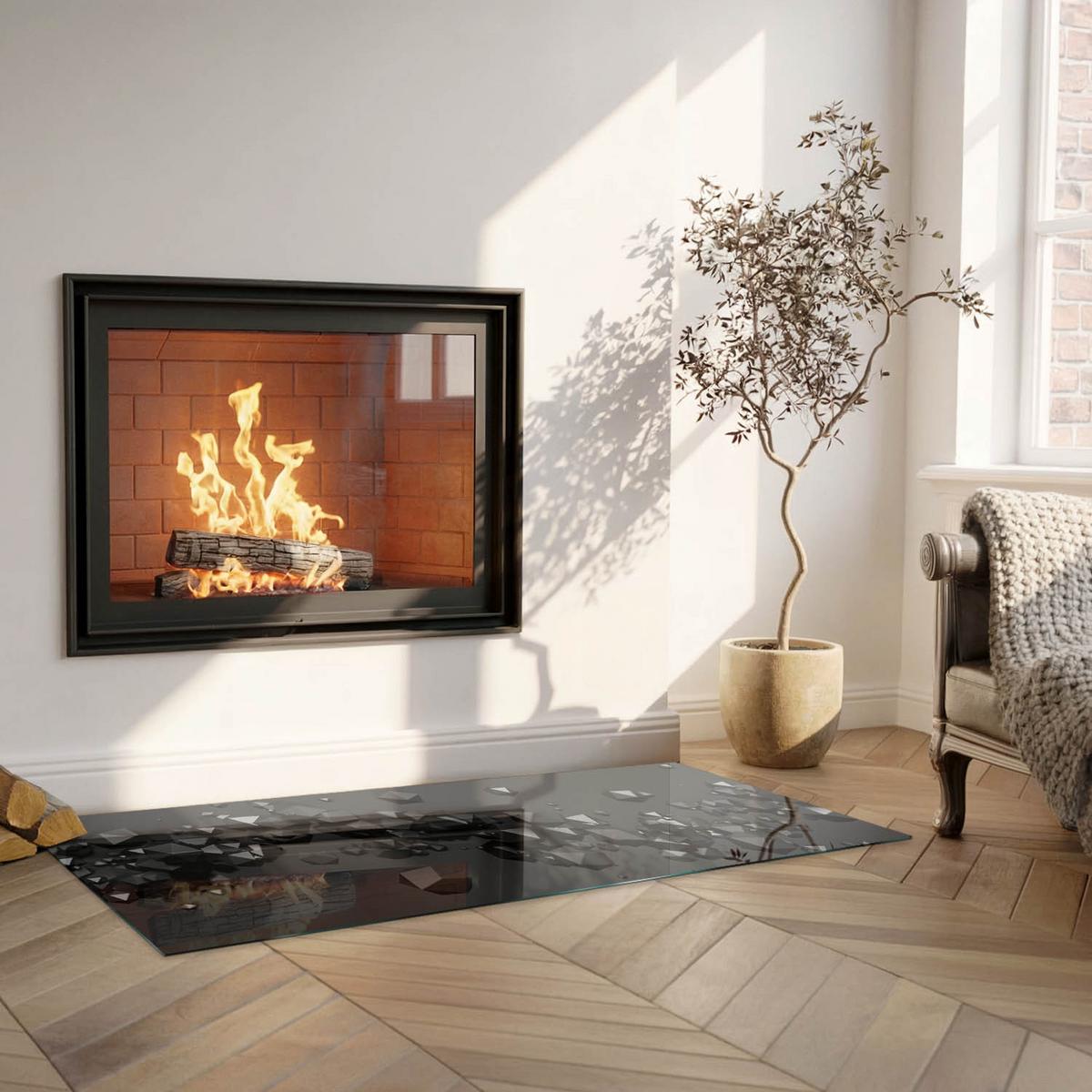 GLASPLATTE für Kamin 125x50 cm - Schwarz, Glas (125/50/0.4cm) - TULUP