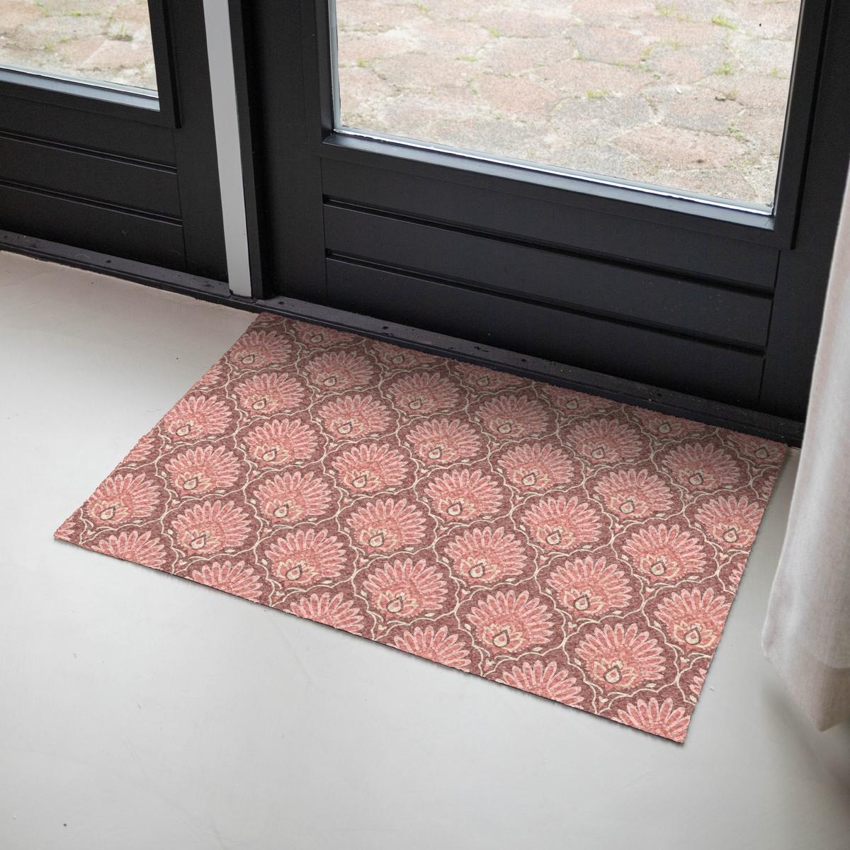 FUSSMATTE Fächermotiv - Muster - Rosa Türmatte 90x60 cm - Altrosa, Kunststoff (90/0.4cm) - MuchoWow