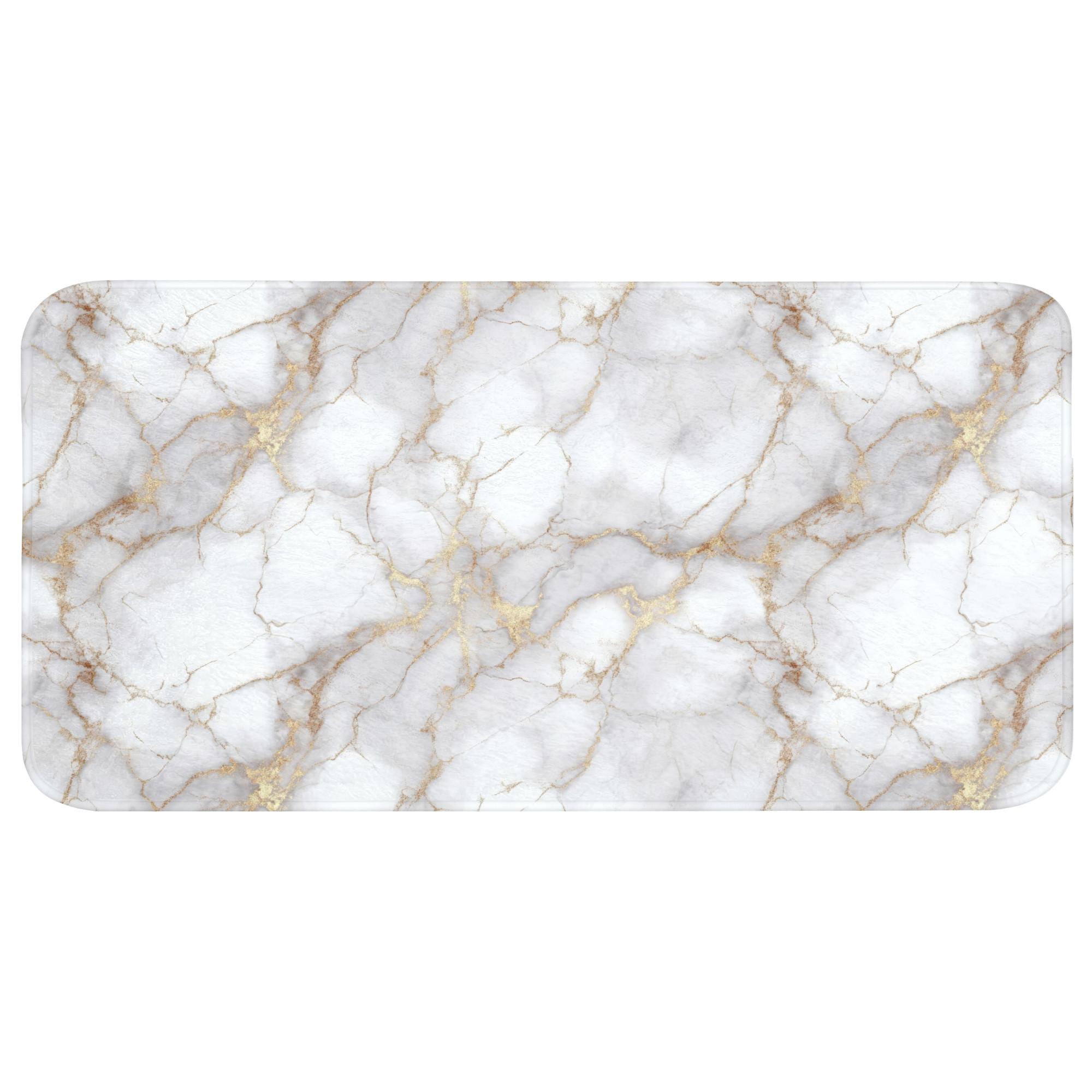 BADEMATTE Weiß - Gold - Marmor - Grau Badezimmerteppich 120x60 cm - Weiß, Textil (120/60cm) - OnlyWow