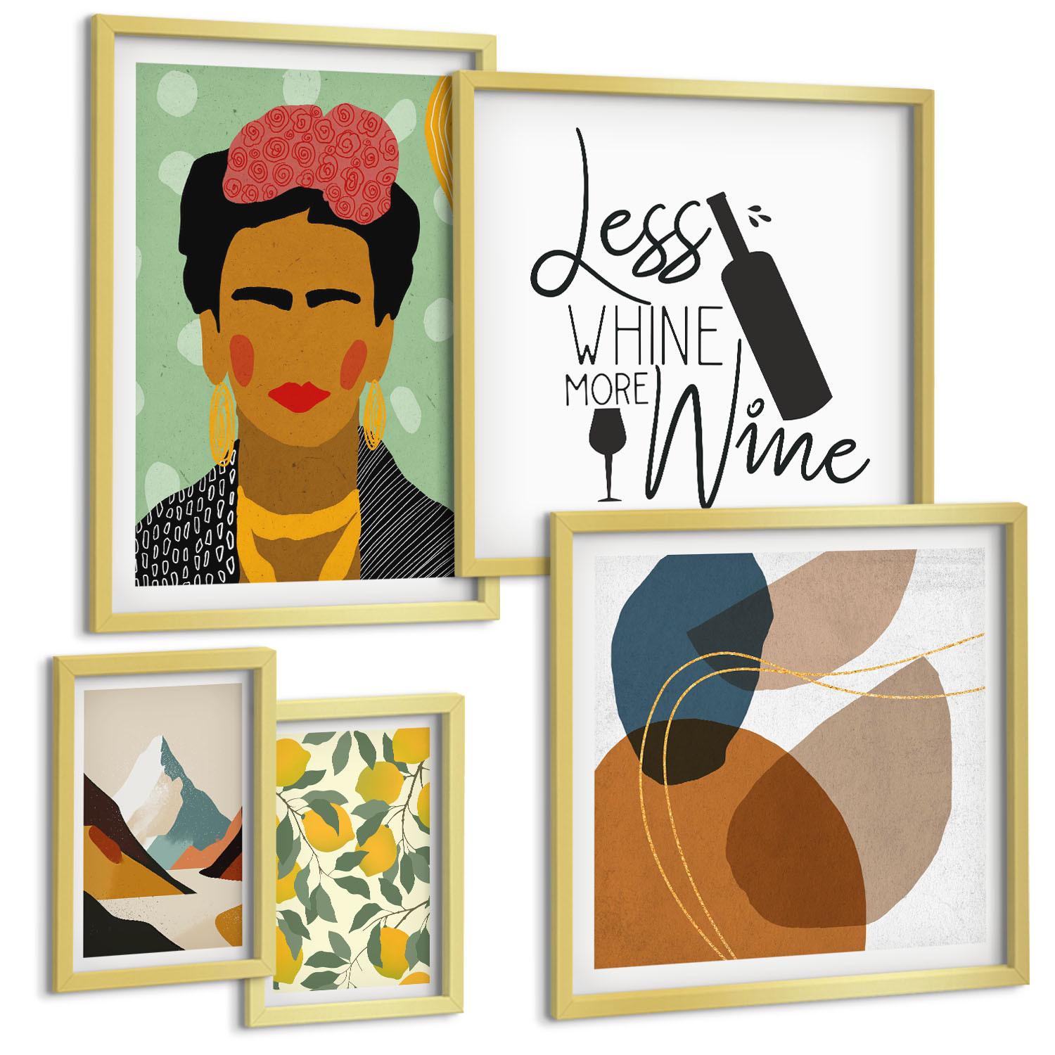 BILDER SET 5er Set - 50x50 cm & 20x30 cm & 40x60 cm Goldrahmen - Zitronenweinporträt von Frida - Goldfarben, Kunststoff (40/60cm) - TULUP
