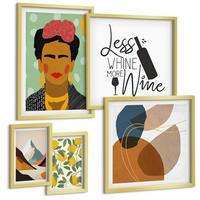 BILDER SET 5er Set - 50x50 cm & 20x30 cm & 40x60 cm Goldrahmen - Zitronenweinporträt von Frida - Goldfarben, Kunststoff (40/60cm) - TULUP