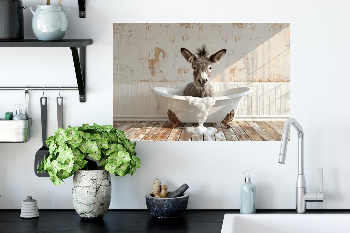 WANDTATTOO Esel - Tiere - Badewanne - Schaumstoff Deko Wohnzimmer 60x40 cm - Weiß, Kunststoff (60/40/0.1cm) - MuchoWow