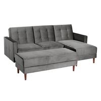 FUNKTIONSSOFA mit Hocker Katunia Samtvelours grau - Grau, Kunststoff (222/92/144cm) - 58aufmkessel