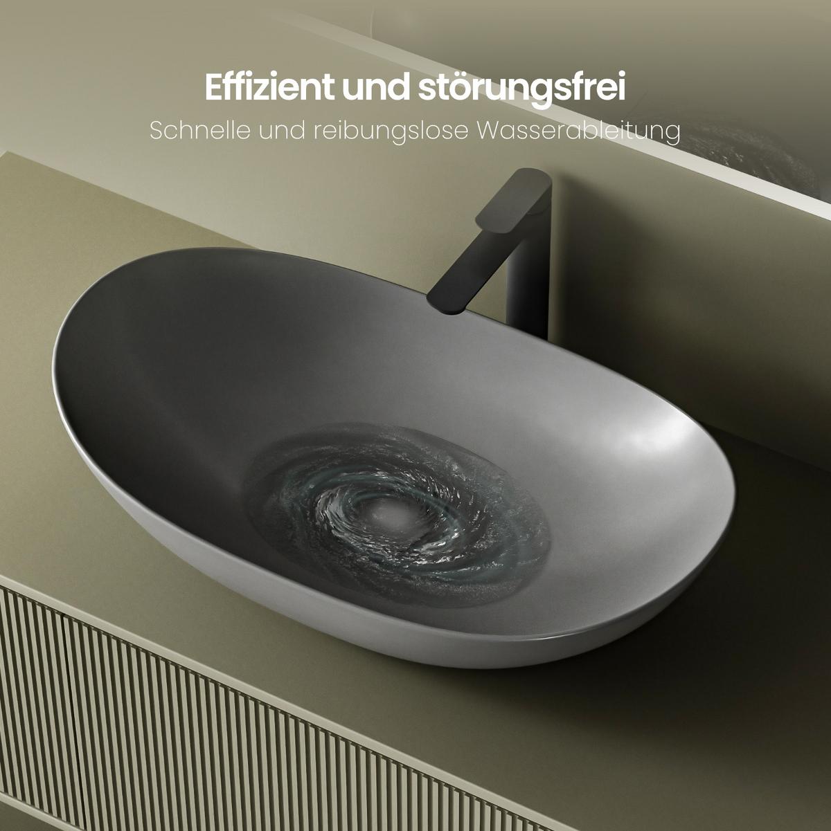 WASCHBECKEN Oval Keramik Mattgrau 61,5 / 36 / 15,5 cm - Grau, Keramik (61.5/15.5/36cm) - EMKE