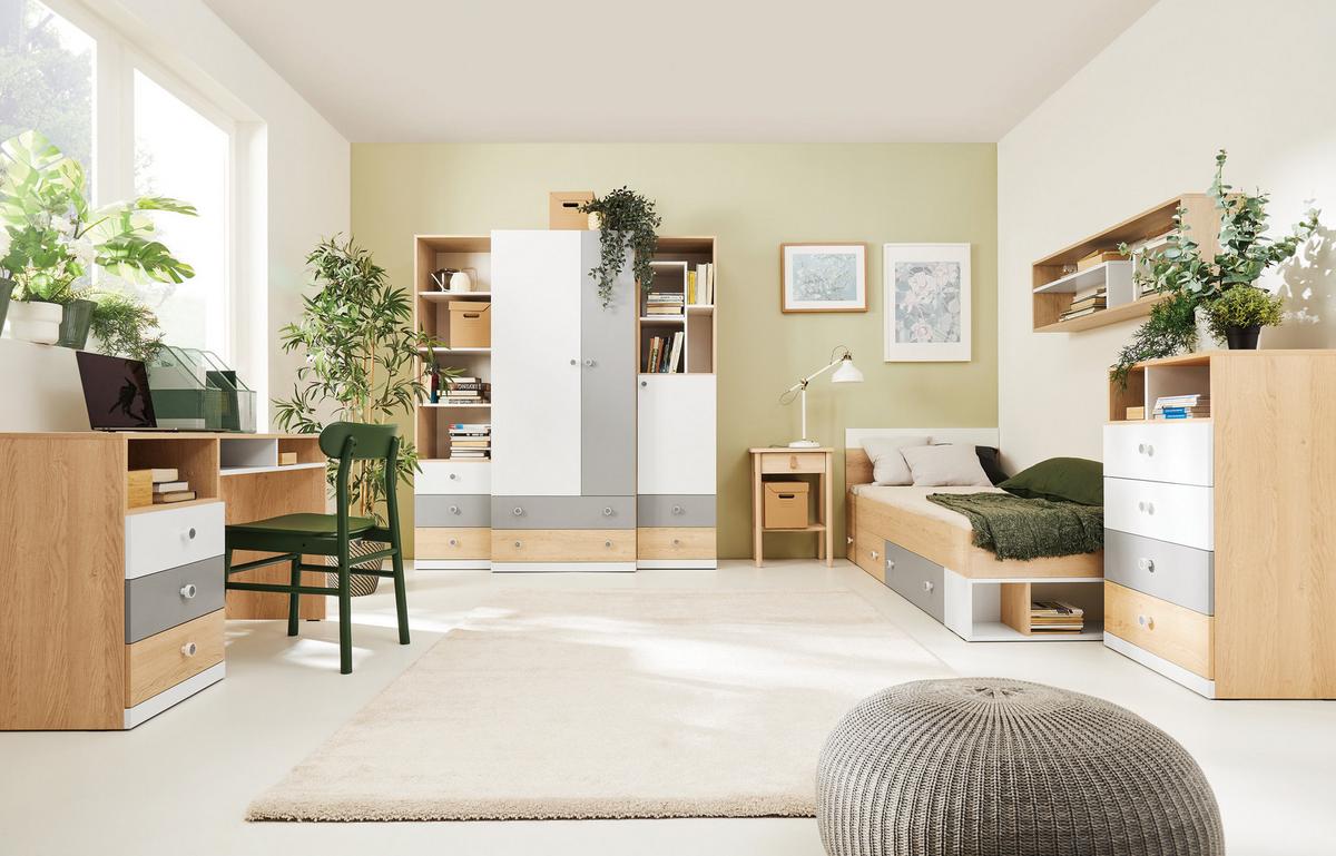 DREHTÜRENSCHRANK BRERA 80/190/50cm 2-türig Weiß - Weiß/Grau, Holzwerkstoff (80/190/50cm) - MASSENO