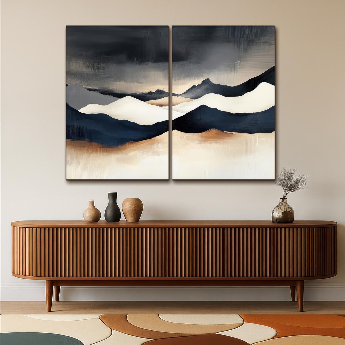 LEINWANDBILD 2er Set Landschaft - Abstrakt - Modern 160x120 cm - Dunkelblau, Textil (160/120cm) - MuchoWow