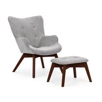LOUNGESESSEL mit Fußhocker Lenari Hellgrau Cordstoff mit Füßen in Braun - Hellgrau/Braun, Holz/Textil (71/96/86cm) - S-Style Möbel