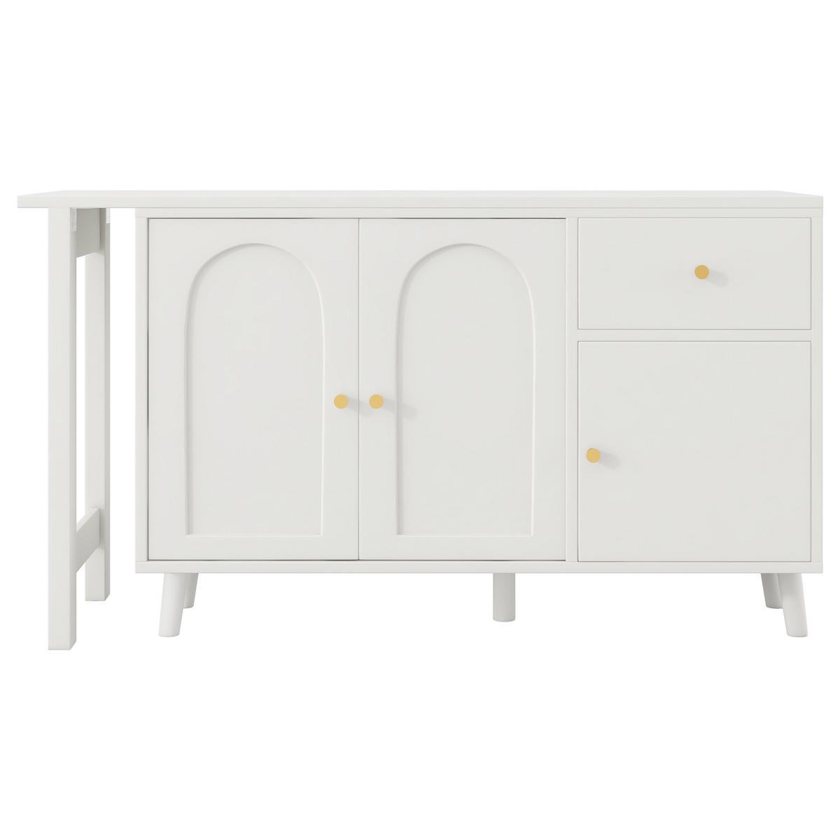 SCHREIBTISCH 360° Drehbar Weiß mit Sideboard 3 Türen & 1 Schublade - Weiß, Holzwerkstoff (40/120/74.5cm) - Urban Meuble