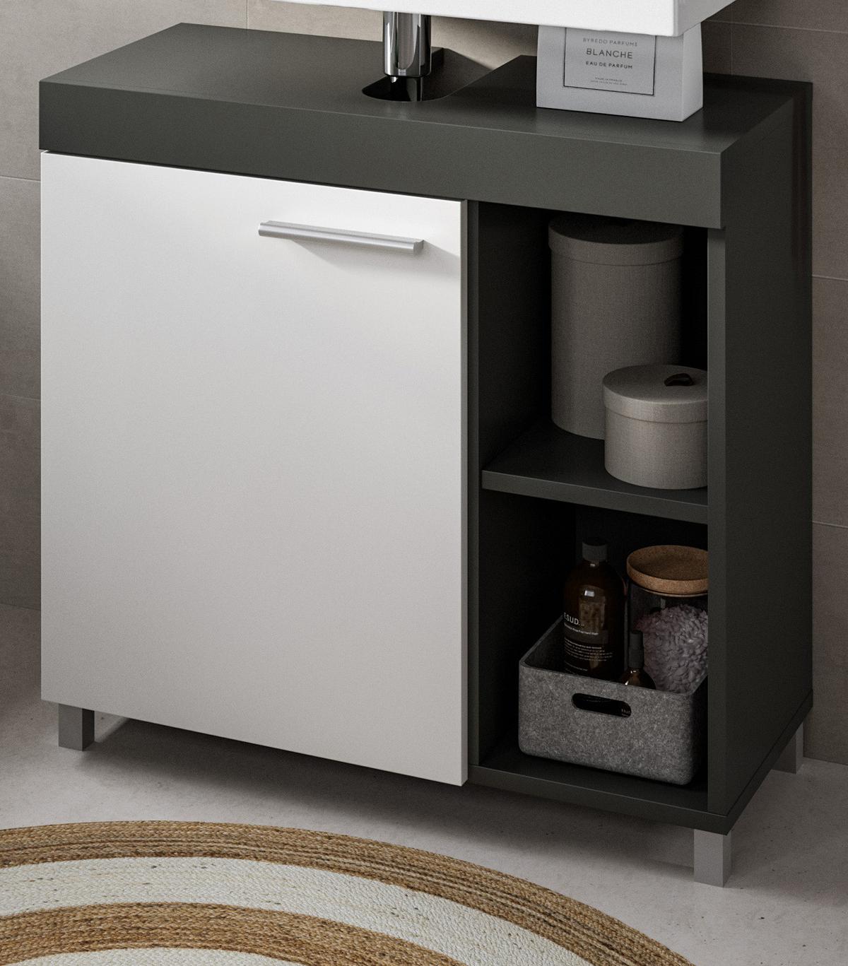 WASCHBECKENUNTERSCHRANK grau, weiß 65 cm, Unterschrank 1-türig - Silberfarben/Weiß, Holzwerkstoff/Kunststoff (65/63/31cm) - Inn.Furn
