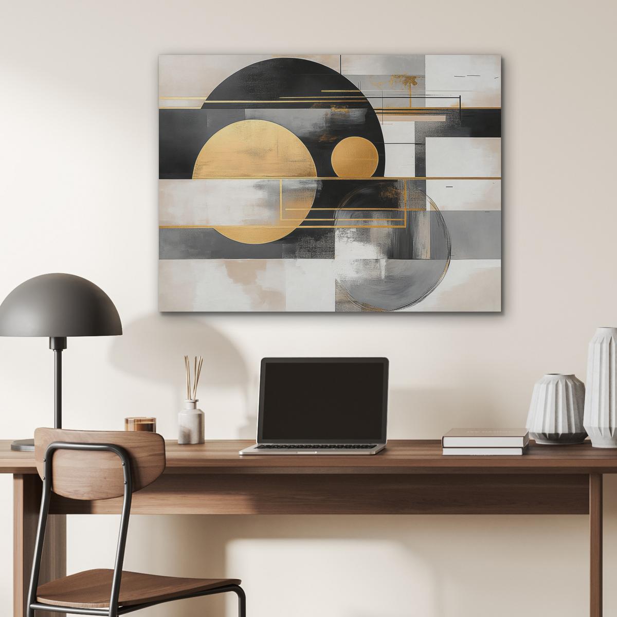 AKUSTIKBILD Abstrakt - Gold - Silber - Formen - Ästhetisch - Modern Gemälde 80x60 cm - Goldfarben, Kunststoff (80/60/0.9cm) - MuchoWow