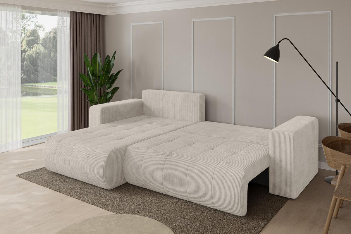 ECKSOFA mit Schlaffunktion Ottomane Links MILA-L 277x194x86 Creme Cord - Ecru/Creme, Holzwerkstoff/Kunststoff (277/194cm) - ALTDECOR