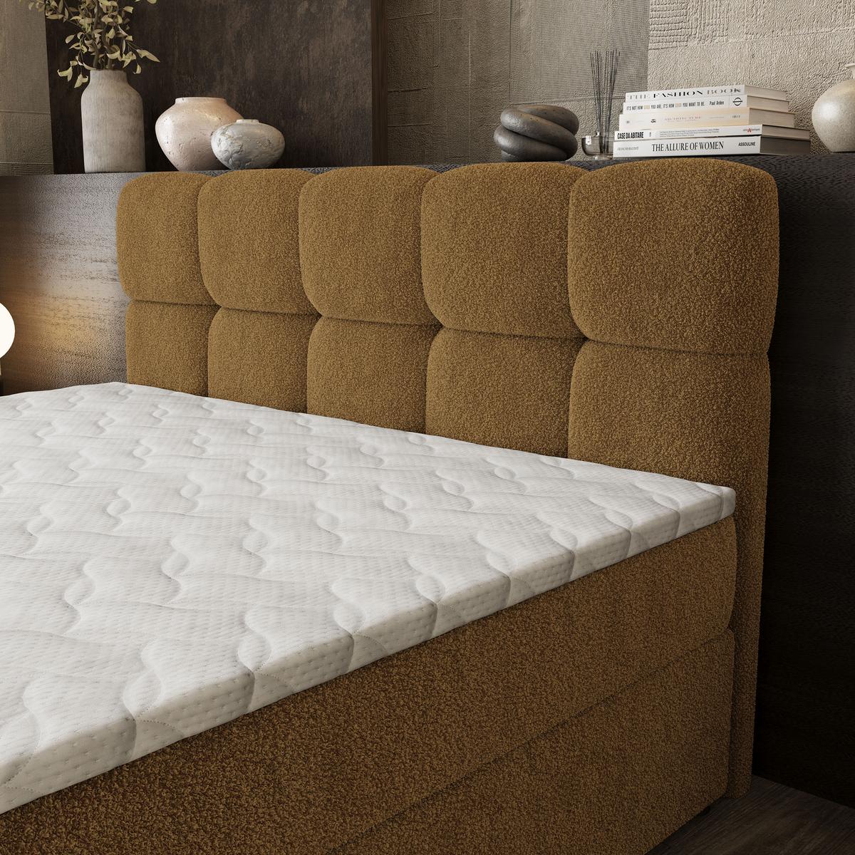 BOXBETT BRUME 160x200 cm mit Matratze und Topper, H2+H3 - Orange - Orange, Holz (160/200cm) - MASSENO
