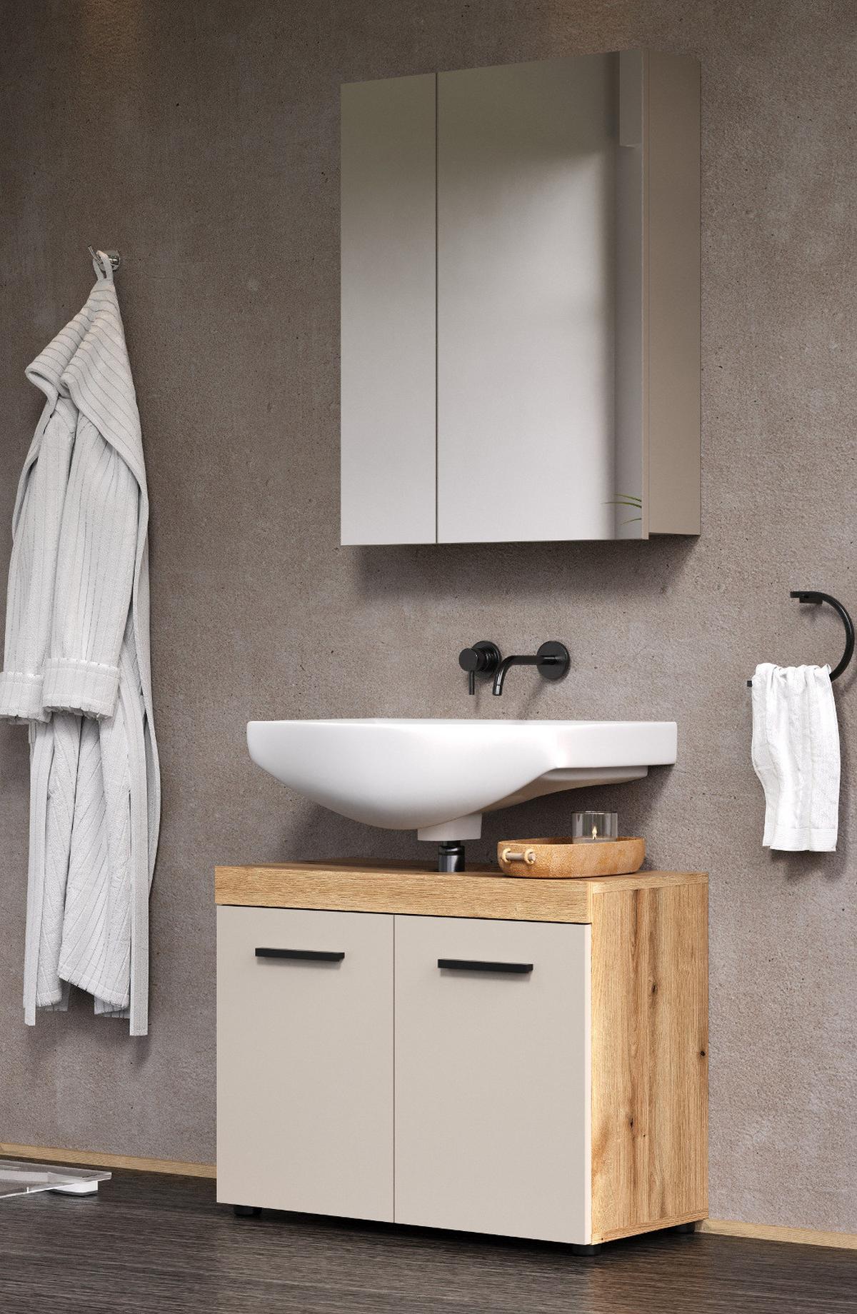 BADMÖBEL-SET Kaschmir, Evoke Eiche 2-teilig 72 x 184 cm, Badkombination in modernem Design - Kaschmir/Eichefarben, Glas/Holzwerkstoff (72/184/34cm) - Top.Furn