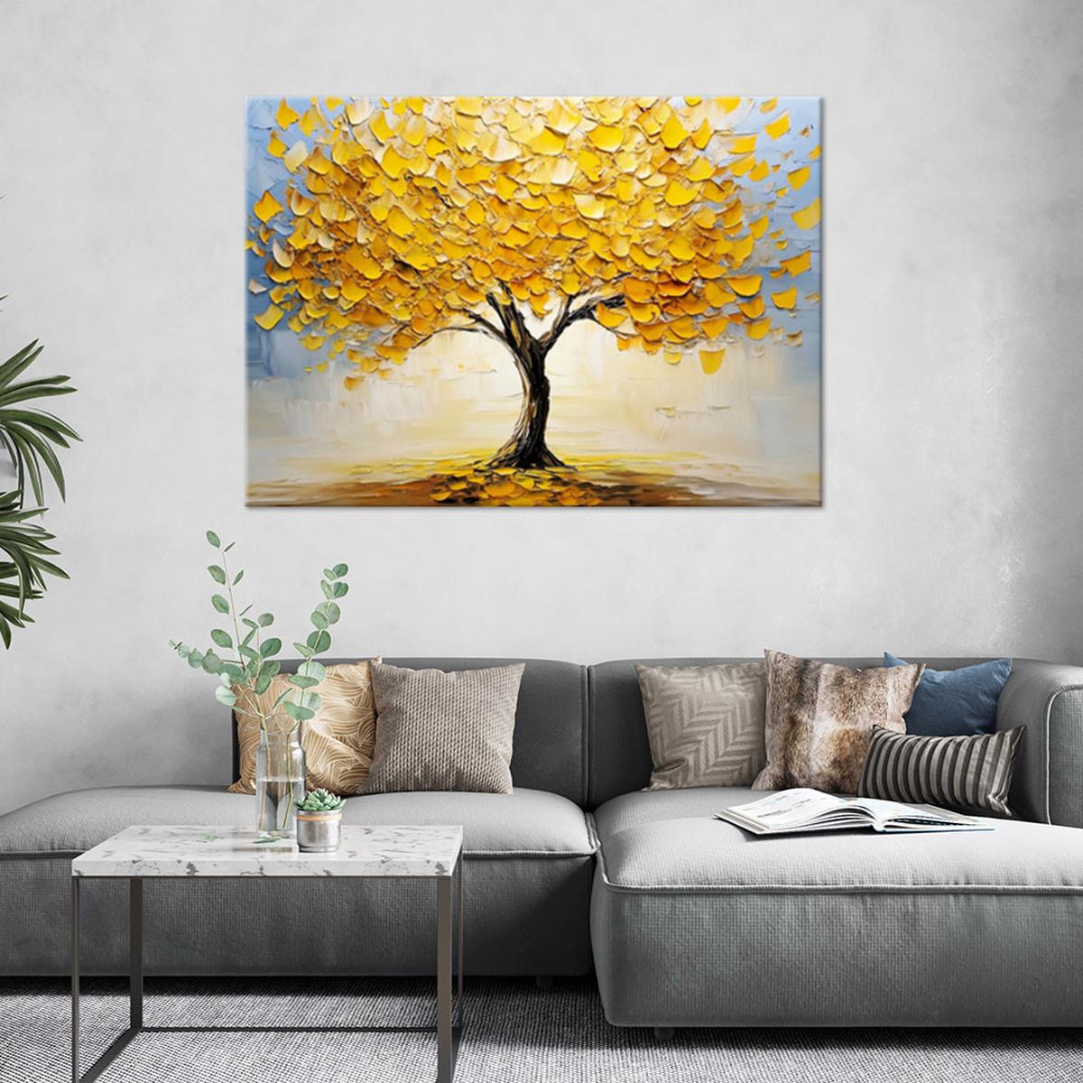 LEINWANDBILD Goldener Baum abstrakt gemalt 60x40cm - Gelb, Textil (60/40cm) - Feeby
