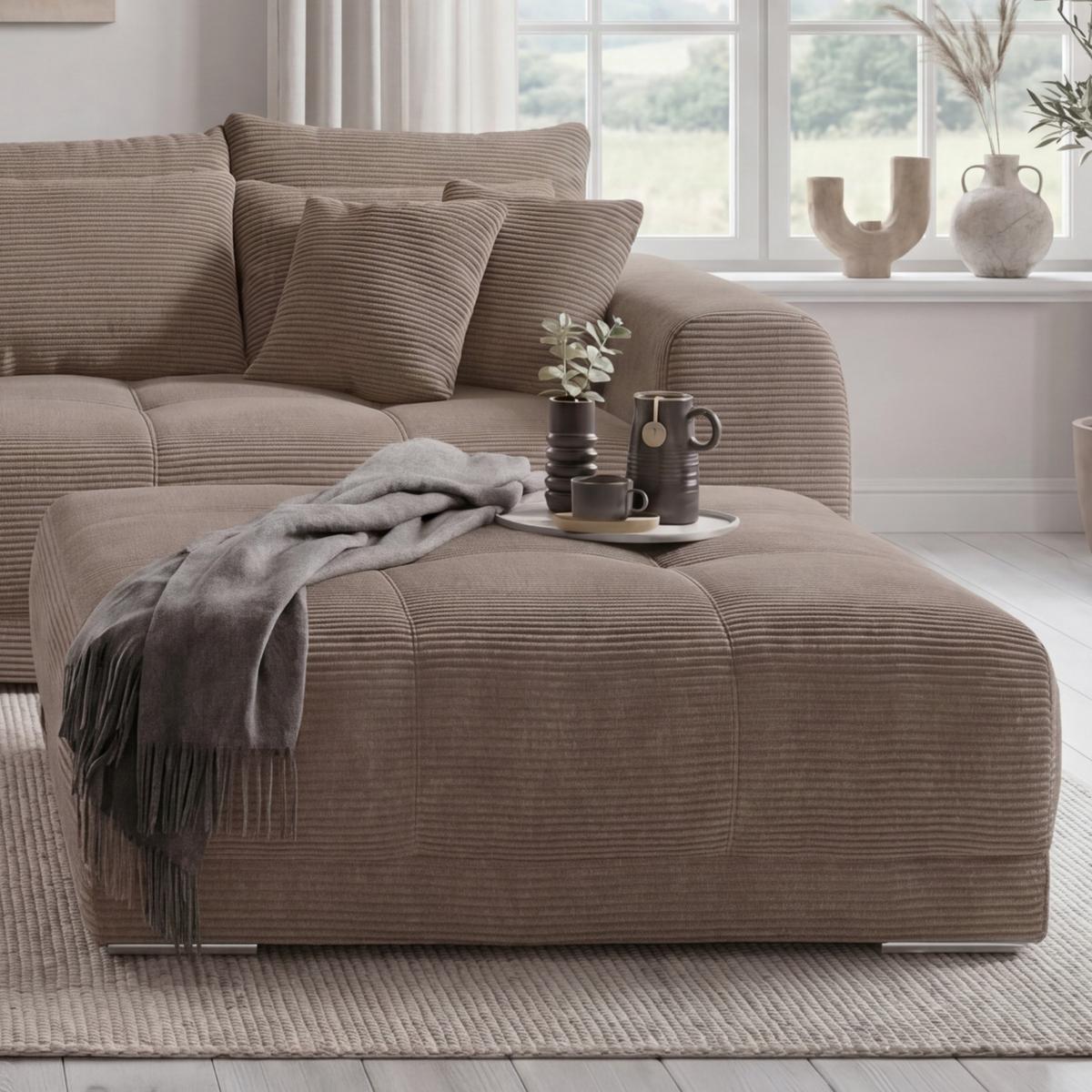 POLSTERHOCKER XXL Federkern B120/T120/H39 cm (passend zum BIG-SOFA) Cord Braun Taupe / 15178 - Taupe/Chromfarben, Textil/Metall (120/39/120cm) - luma-home