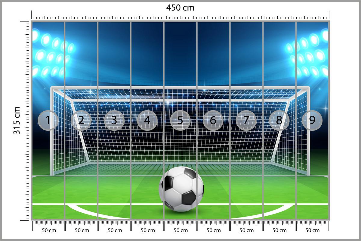 FOTOTAPETE für Jugendzimmer Elfmeter Schuss Linie Fußball 450x315 - Blau/Schwarz, Papier (450/315cm) - Muralo