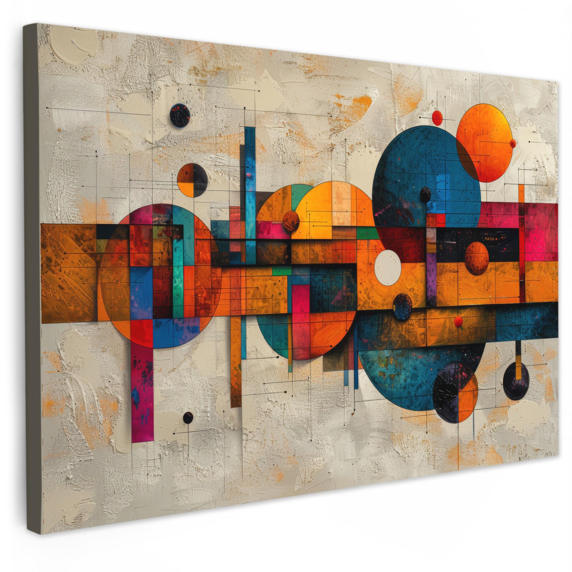 LEINWANDBILD Vintage - Moderne Kunst - Orange - Geometrische Formen Groß 140x90 cm - Multicolor, Textil (140/90cm) - MuchoWow