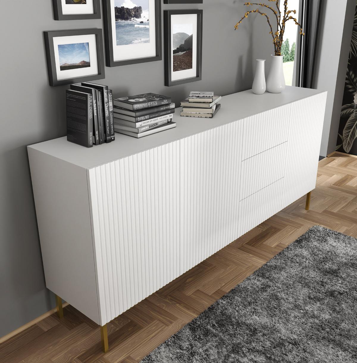 KOMMODE Weiß, Weiß, Schwarz 200/87/42 - Schwarz/Weiß, Holzwerkstoff (200/87/42cm) - RAUMHIRSCH FURNITURE