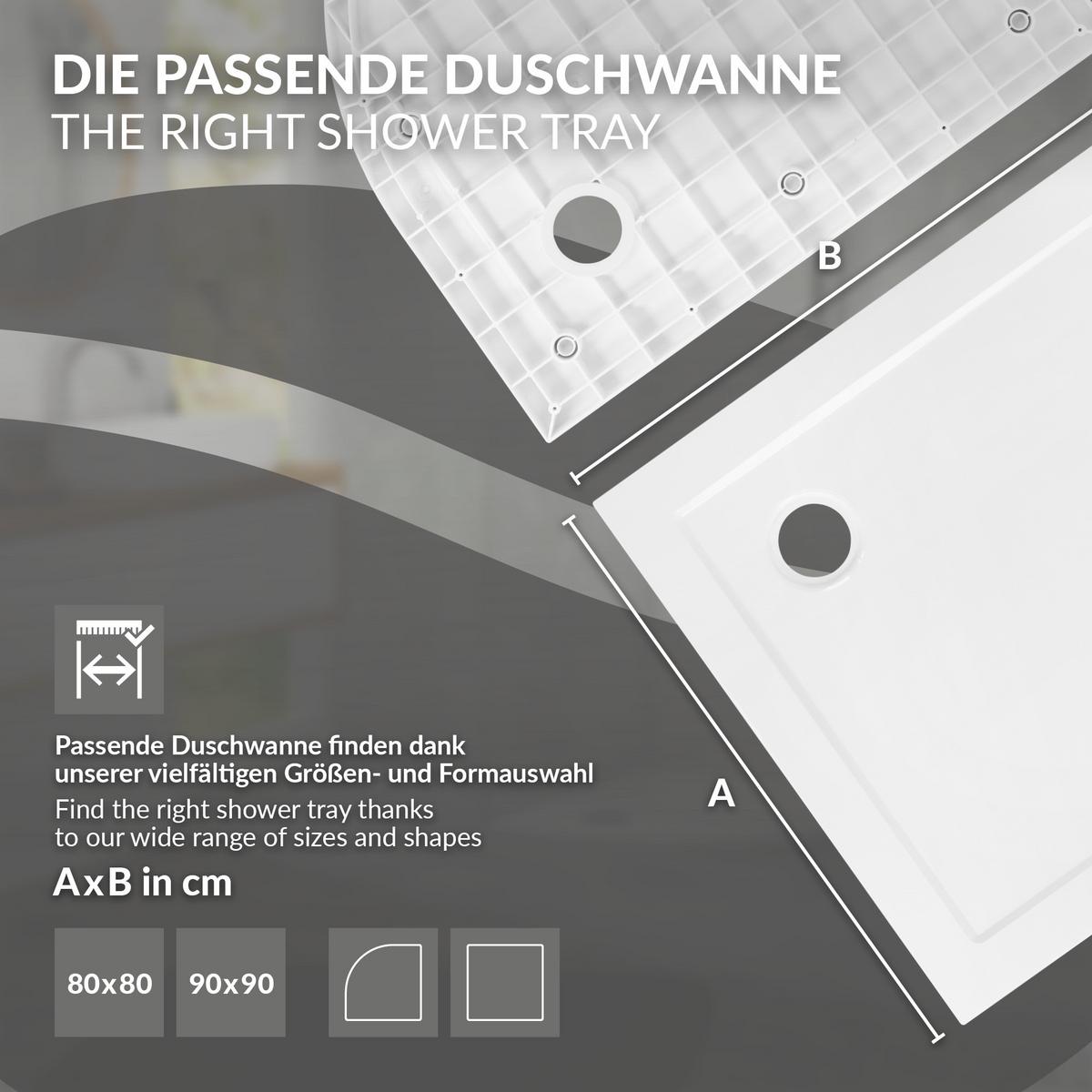 DUSCHWANNE 90x90 cm rund Weiß Duschtasse mit Ablaufgarnitur - Weiß, Kunststoff (90/4/90cm) - LuxeBath