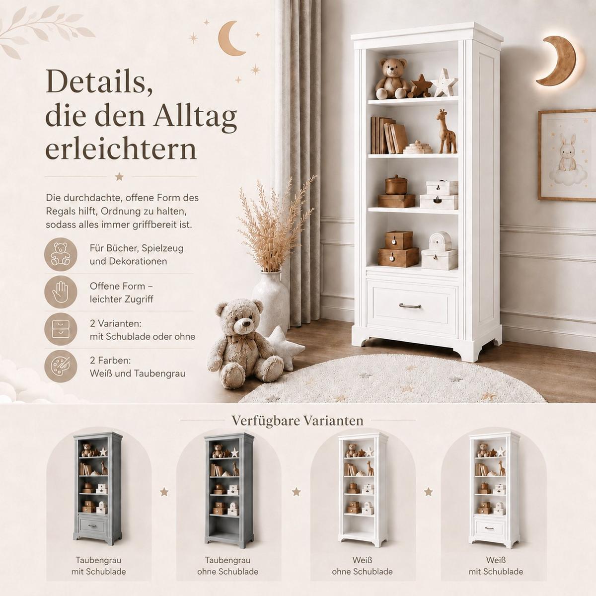 WALL Shelf TWINKLE für das Kinderzimmer Weiß matt - Weiß, Holzwerkstoff (81/180/48cm) - Lookway
