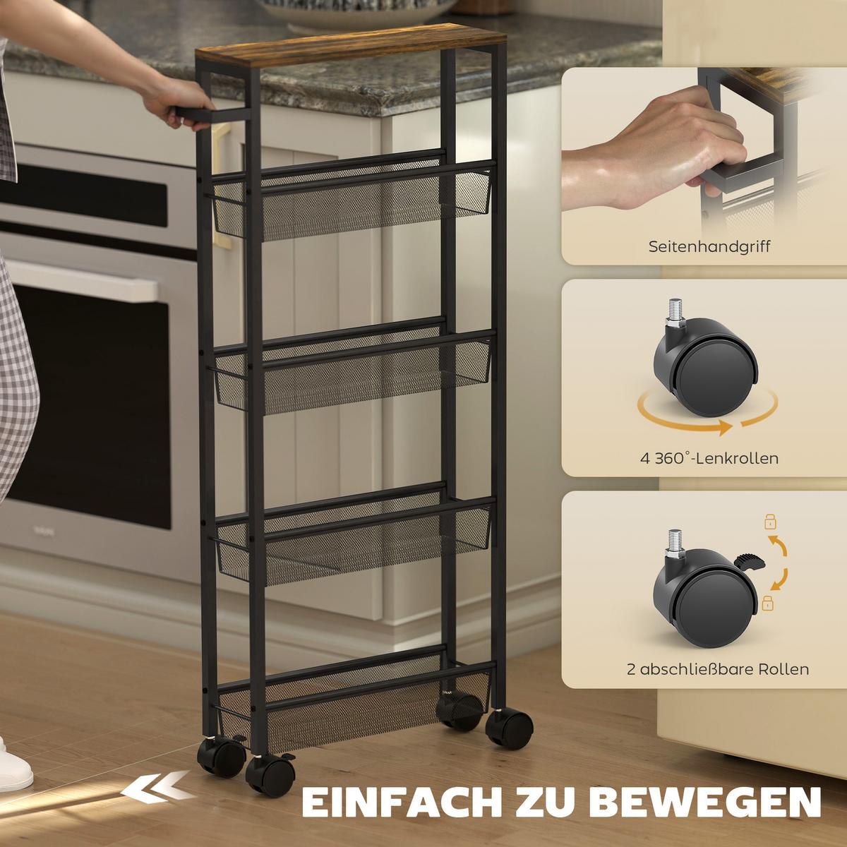 KÜCHENWAGEN Metall Spanplatte Schwarz - Schwarz, Holzwerkstoff/Metall (13/96.5/47cm) - HOMCOM