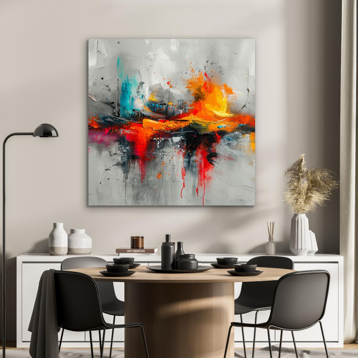 METALLBILD Moderne Kunst - Orange - Grau - Abstrakt 90x90 cm - Hellgrau, Metall (90/90cm) - MuchoWow