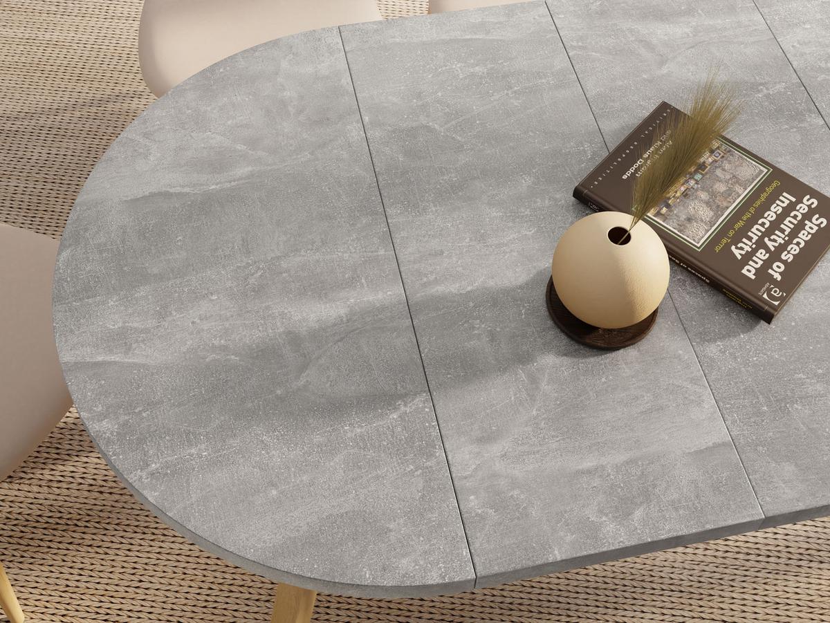 ESSTISCH Avero runder ausziehbarer, Beton grau 100-140/100/77 cm - Hellbraun/Hellgrau, Holz/Holzwerkstoff (100/140/77cm) - WFL GROUP