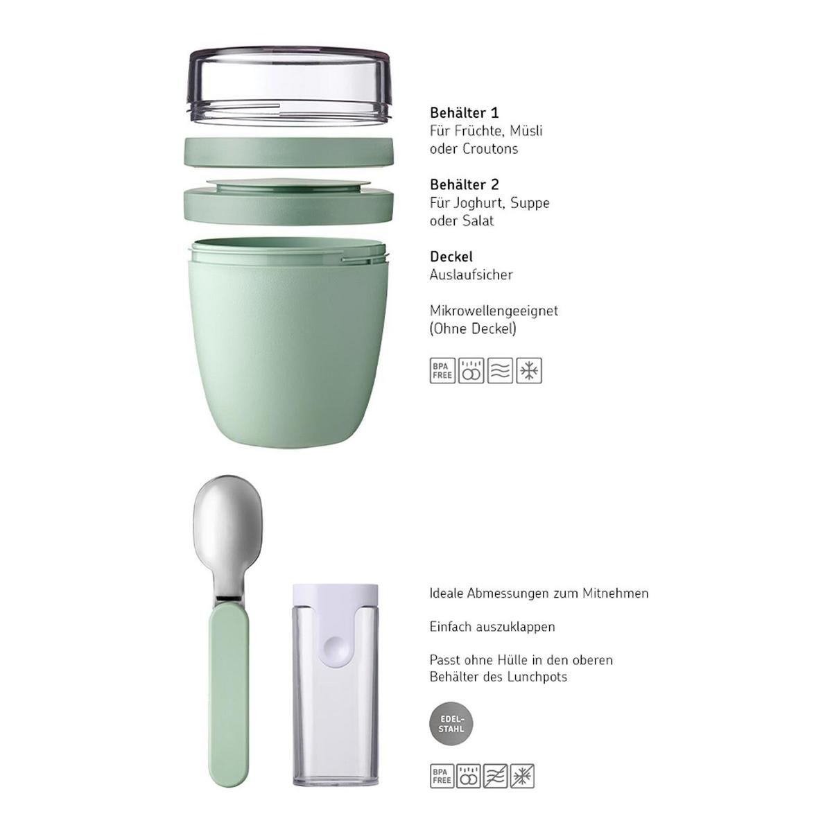 LUNCHPOT + FALTBARER LÖFFEL Ellipse Vivid Mauve 500 + 200 ml - Rot/Rosa, Kunststoff/Metall (10.7/16.9/10.7cm) - Mepal