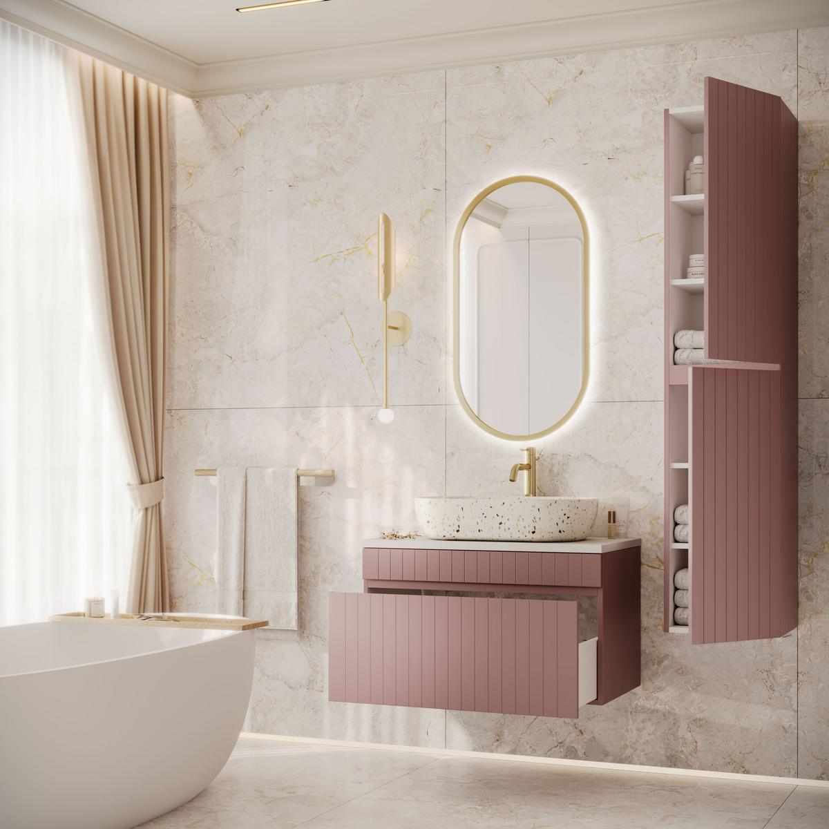 BADEZIMMER-SET FLORIS - Rosa, Holzwerkstoff (80/46/45.6cm) - Lookway