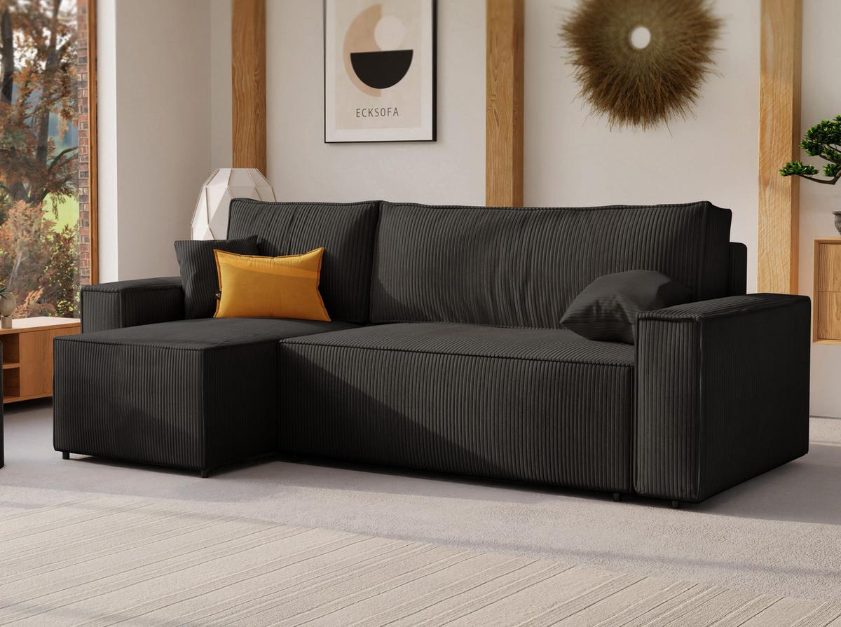 ECKSOFA Paris mit Schlaffunktion Cord - Schwarz, Textil (244/155cm) - Idohome