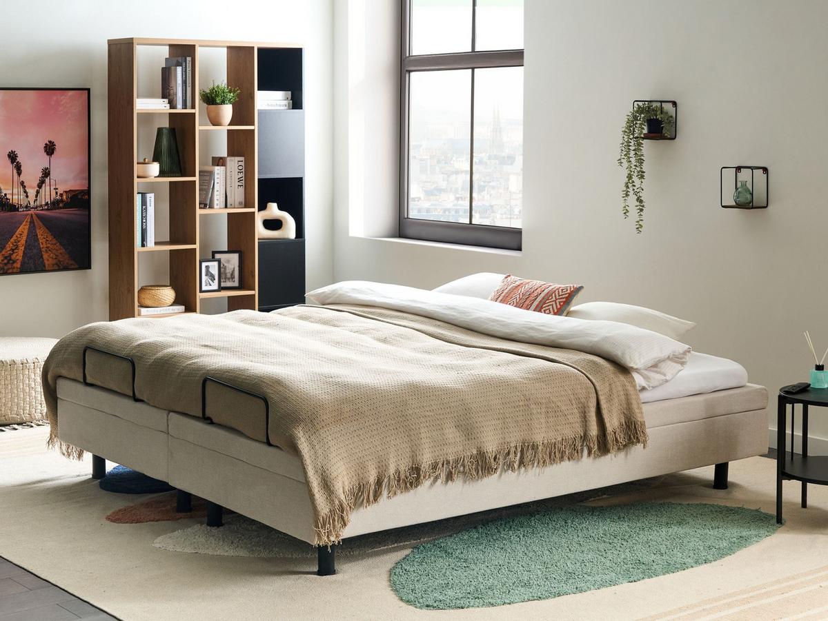 POLSTERBETT Verstellbar 180/200 cm Hellbeige Duke II - Beige/Schwarz, Textil (180/200cm) - Beliani