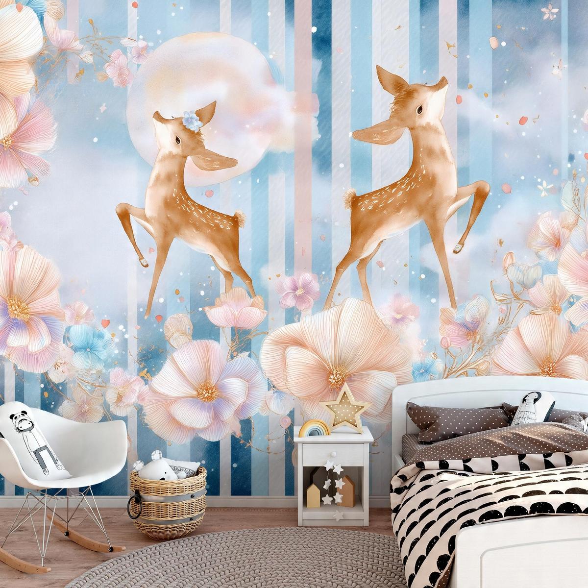 FOTOTAPETE Mädchen Kinderzimmer Blumen Tiere 350x250 - Multicolor, Papier (350/250cm) - Wallarena