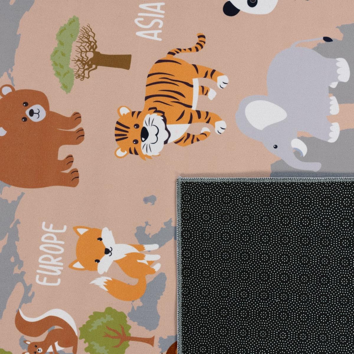 KINDERTEPPICH Waschbar, mit Tier‑Weltkarten‑Muster, Grau, 160 x 220 cm - Grau, Textil (220/160cm) - KADIMA DESIGN