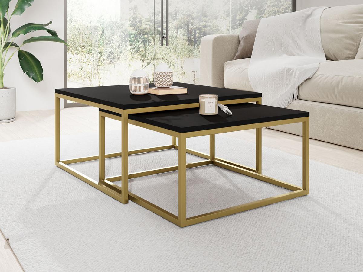 COUCHTISCHE Vella Gold 2er-Set quadratisch, Schwarz 76/76/39cm + 66/66/34 cm - Goldfarben/Schwarz, Holzwerkstoff/Metall (76/76/39cm) - WFL GROUP