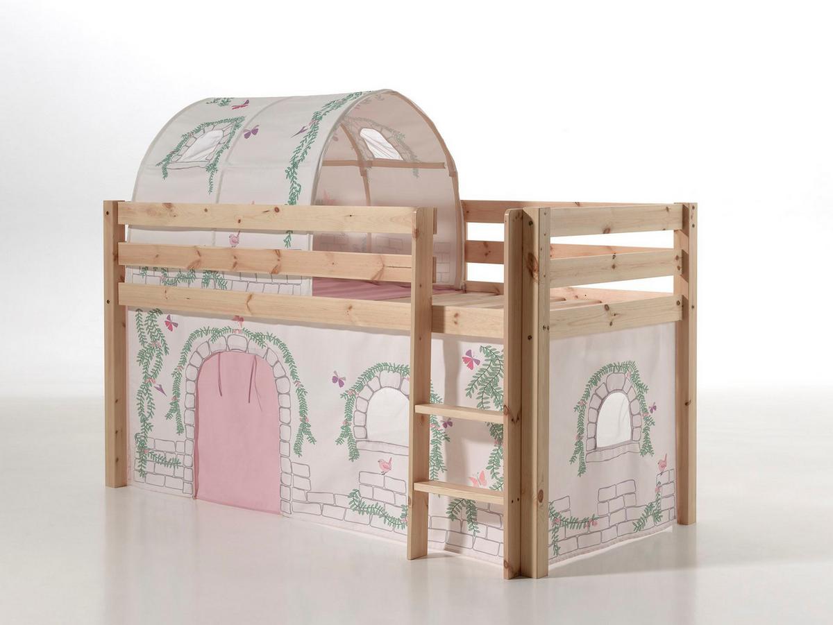 KINDERBETT Karolina 210x114x106 Massivholz Natur Textilset Burg 2 - Hellgrau/Kieferfarben, Holz (90/200cm) - 58aufmkessel